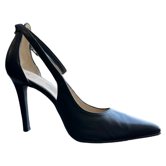 BRENDA ZARO WOMEN'S POINTED TOE BLACK LEATHER 4" HEEL W/ BUCKLE CLOSURE SIZE 37 - Picture 1 of 16